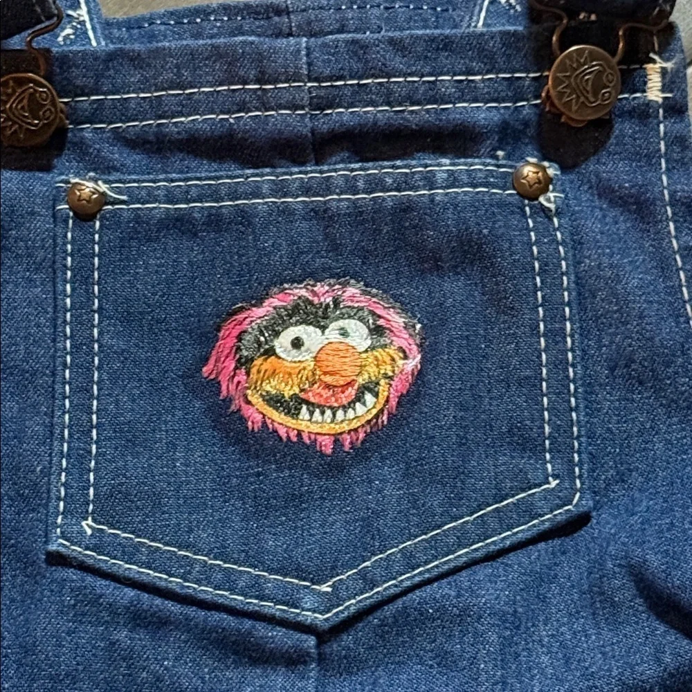 Vintage 1981 Jim Henson Animal Embroidered Short Overalls SZ 18-24 Months